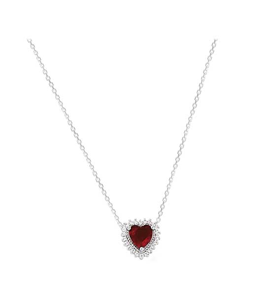 Collier argent rhodié cœur pierre rouge serti oxydes – C401X608R