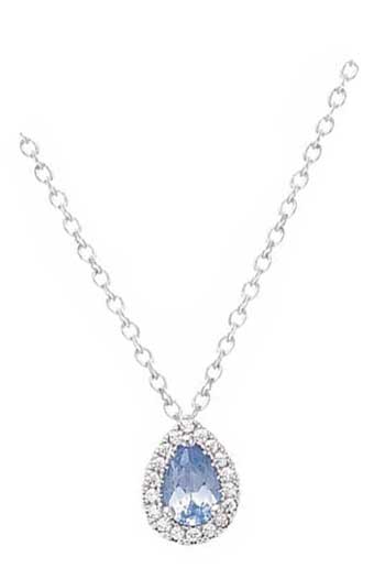 Collier argent rhodié goutte bleu aqua – C401X620R