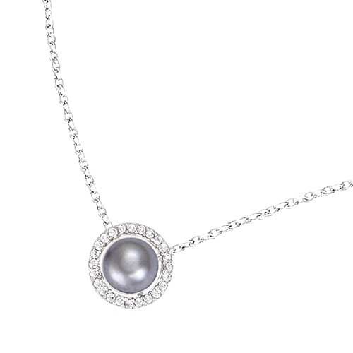 Collier argent rhodié perle grise entourée – C401X912R