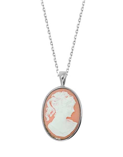 Collier argent rhodié camée ovale rose – C401X919R