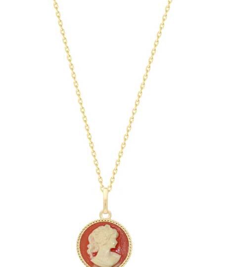 Collier plaqué or camée ronde rose – C403X569
