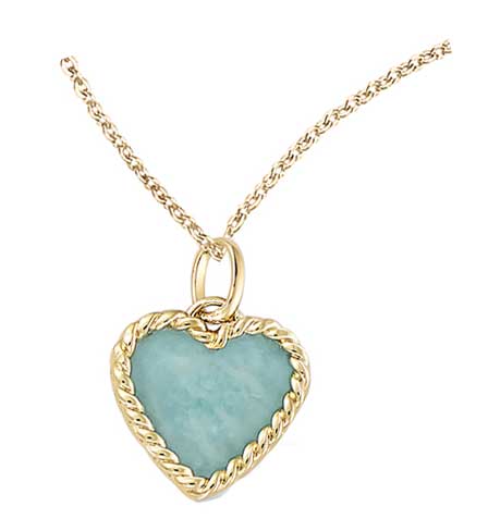 Collier plaqué or cœur pierre turquoise entourage torsadé – C403X894