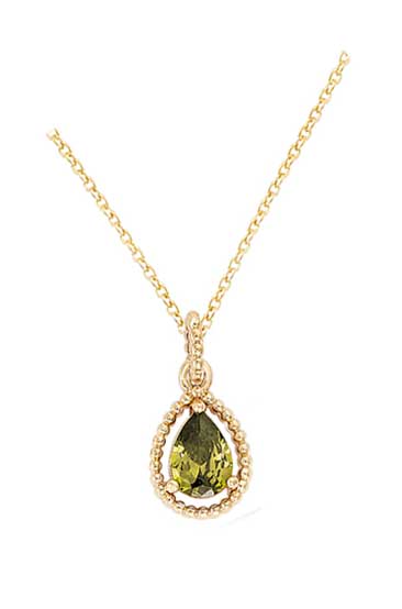 Collier plaqué or goutte vert olive – C403X897