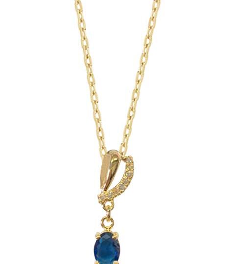 Collier plaqué or ovale bleu saphir – C403X901