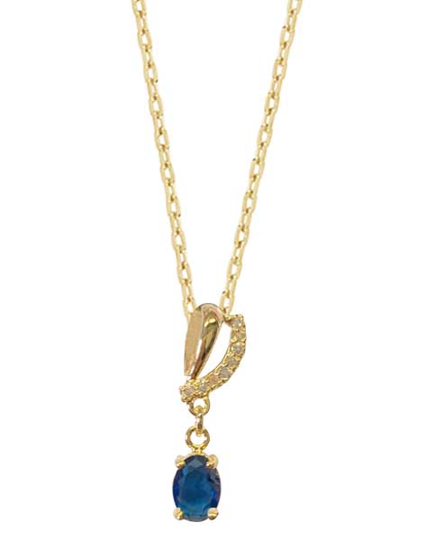 Collier plaqué or ovale bleu saphir – C403X901