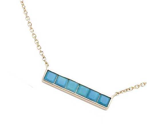 Collier plaqué or barrette carrés turquoises – C403X909