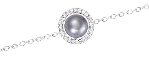 Bracelet argent rhodié perle grise entourée – C50612R