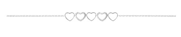 Bracelet argent rhodié 5 coeurs – C50617R