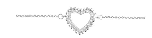 Bracelet argent rhodié coeur oxydes et entourage boules – C50630R