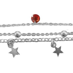 Bracelet argent rhodié pampille étoiles oxydes de couleurs et chaine boules