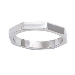 Alliance argent rhodié  lisse octogonale