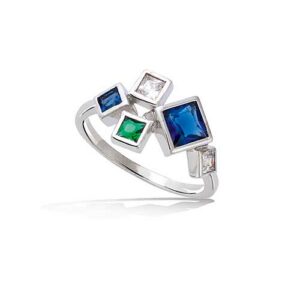 Bague argent rhodié   carrés colorés sertis clos oxydes
