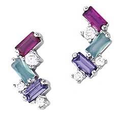 Boucles d'oreilles argent rhodié cluster rectangle