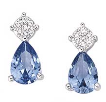 Boucles d'oreilles argent rhodié goutte aqua marine synthétique