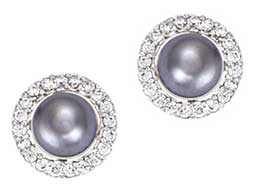 Boucles d'oreilles argent rhodié perle grise entourée
