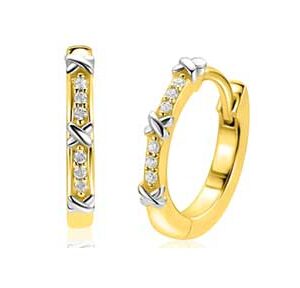 Boucles d'oreilles ZINZI en argent plaqué or de 15 mm, ornées de petites croix entre les zirconias blancs, et dotées d'un fermoir pliant luxueux.