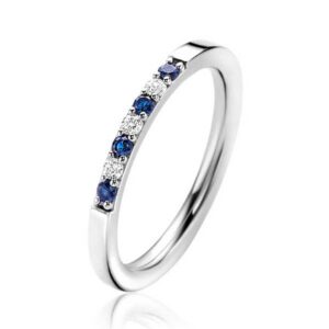 Bague coulissante ZINZI en argent, sertie de pierres bleu foncé et de zirconiums blancs.